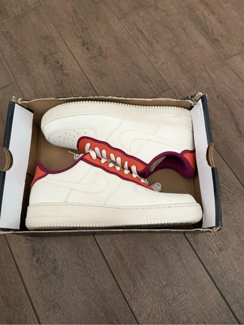 Nike Kids White Sneakers with Orange & Purple Trim